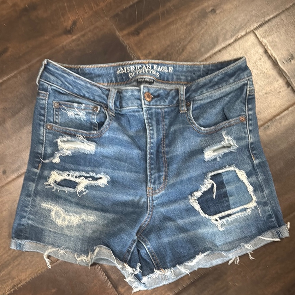American Eagle Outfitters Blue Distressed Jean Shorts